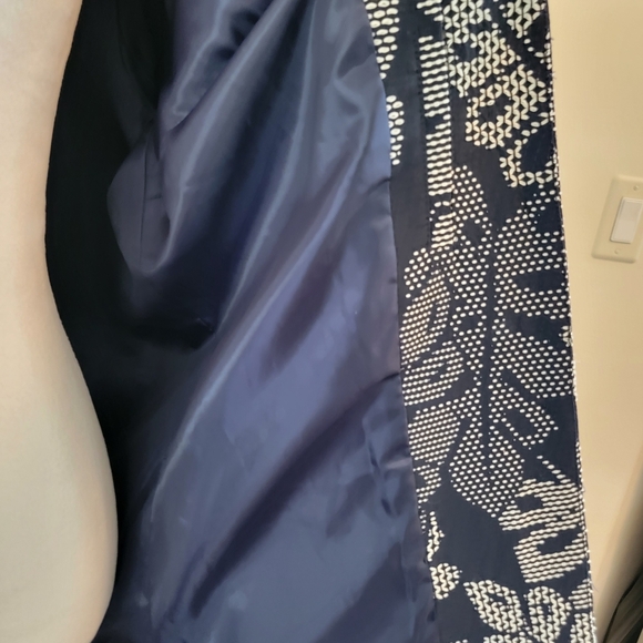 J. McLaughlin Womens Navy Blue And White Hester Raffia Palm Leaf Jacket Size XL - Picture 12 of 13